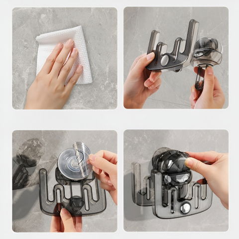 Suport pentru incaltamintea de casa, fara perforare, montare pe perete, prindere adeziva, 11.6x11x4.8cm, gri transparent [2]