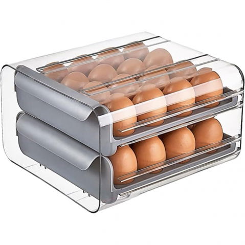 Suporturi pentru oua - Suport pentru oua, strat dublu, capacitate 32 de oua,  23.5x21.5 cm, din plastic, gri