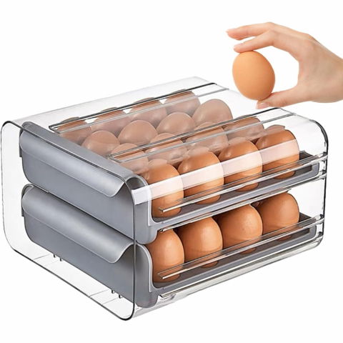 Suport pentru oua, strat dublu, capacitate 32 de oua,  23.5x21.5 cm, din plastic, gri [4]