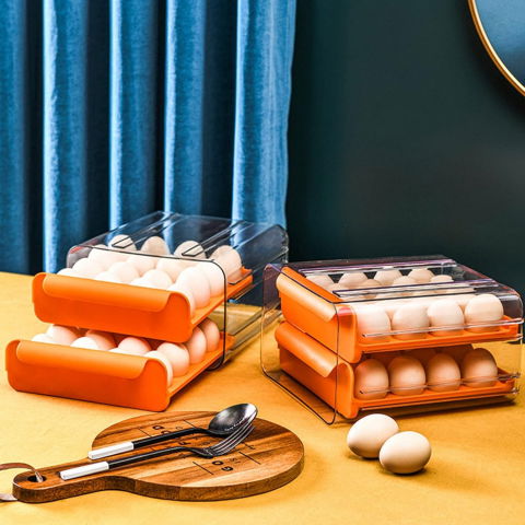 Suport pentru oua, strat dublu, capacitate 32 de oua,  23.5x21.5 cm, din plastic, portocaliu [4]