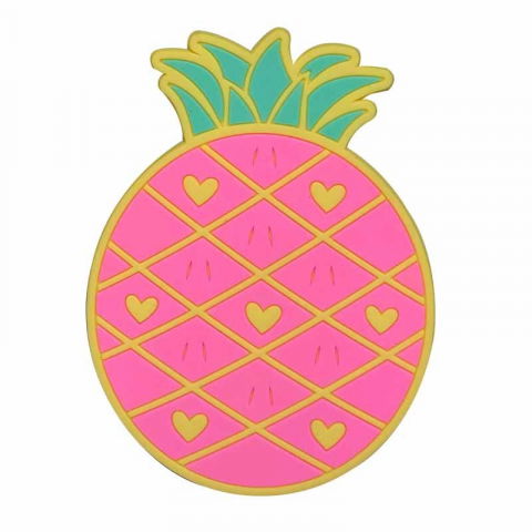 Organizatoare si accesorii pentru bucatarie - Suport pentru pahar, model ananas, din pvc, 12 x 9 cm, rezistent la caldura, roz