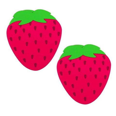 Suport pentru pahar, model capsuna, din pvc, 10 x 12 cm, rezistent la caldura, rosu [2]