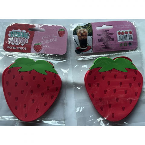 Suport pentru pahar, model capsuna, din pvc, 10 x 12 cm, rezistent la caldura, rosu [1]