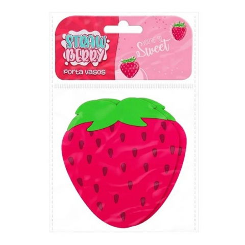 Suport pentru pahar, model capsuna, din pvc, 10 x 12 cm, rezistent la caldura, rosu [3]