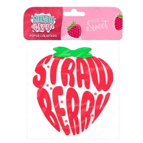 Suport pentru pahar, model capsuna, din pvc, 15.5 x 15.5 cm, rezistent la caldura, roz/rosu [1]