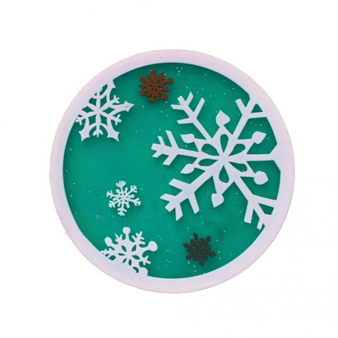 Accesorii și ustensile in bucatarie - Suport pentru pahar, model fulg de nea, din pvc, 10 cm, rezistent la caldura, verde