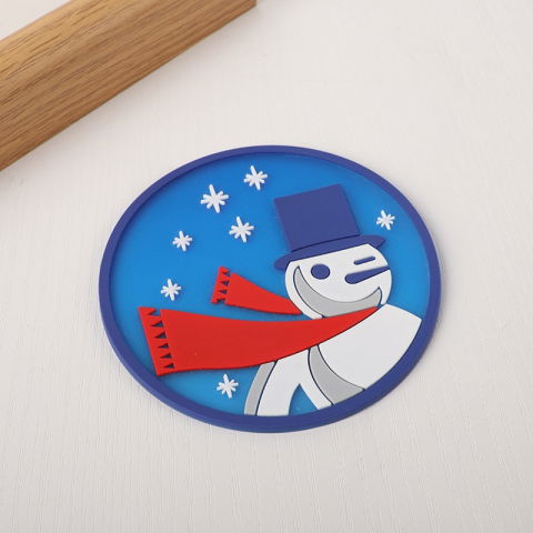 Suport pentru pahar, model om de zapada, din pvc, 10 cm, rezistent la caldura, albastru [3]