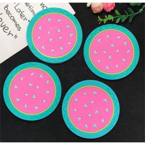 Suport pentru pahar, model pepene, din pvc, 10 cm, rezistent la caldura, verde/roz [1]