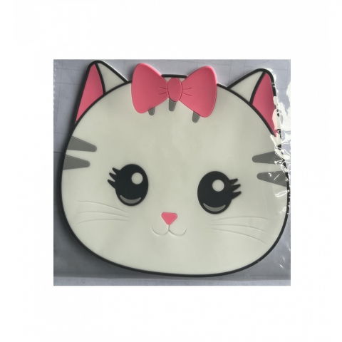 Organizatoare si accesorii pentru bucatarie - Suport pentru pahar, model pisicuta, din pvc, 15.5 x 15.5 cm, rezistent la caldura, alb/roz