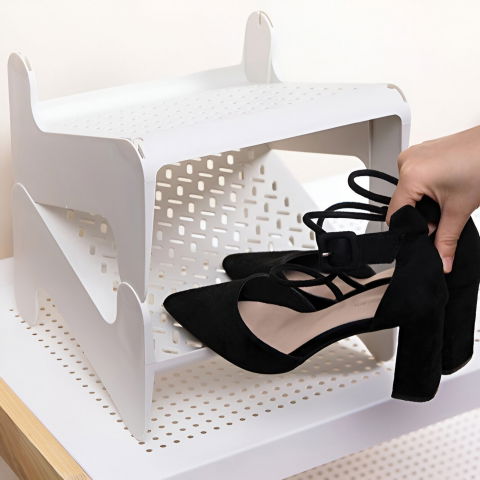 Suport pentru pantofi, cu doua straturi, organizator, antiderapant și durabil, 26x24.8x16 cm, alb [2]