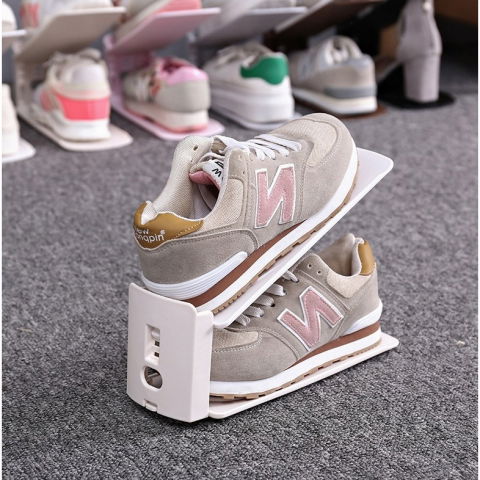 Suport pentru pantofi, din plastic, reglabil, 2 niveluri, 27 x 10 x 20 cm, alb [3]