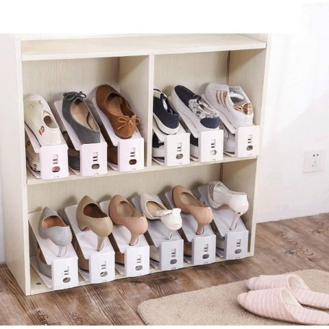 Suport pentru pantofi, din plastic, reglabil, 2 niveluri, 27 x 10 x 20 cm, alb [4]