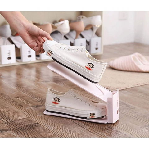 Suport pentru pantofi, din plastic, reglabil, 2 niveluri, 27 x 10 x 20 cm, bej [1]