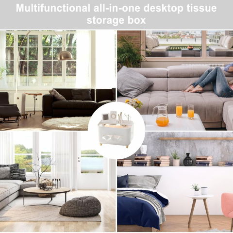 Suport pentru servetele, cutie multifunctionala, design minimalist, abs, cu suport pentru obiectele personale, pentru birou, 21x15x13 cm, alb [3]