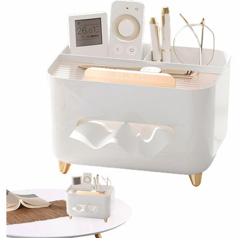 Suport pentru servetele, cutie multifunctionala, design minimalist, abs, cu suport pentru obiectele personale, pentru birou, 21x15x13 cm, alb [1]