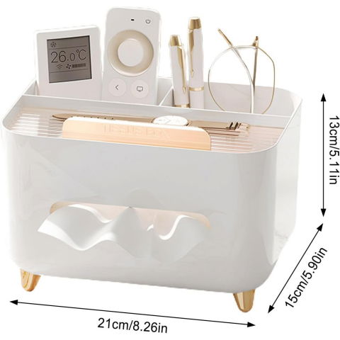 Suport pentru servetele, cutie multifunctionala, design minimalist, abs, cu suport pentru obiectele personale, pentru birou, 21x15x13 cm, alb [2]