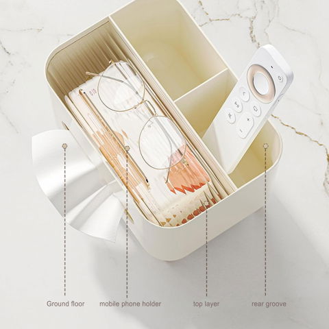 Suport pentru servetele, cutie multifunctionala, design minimalist, abs, cu suport pentru obiectele personale, pentru birou, 21x15x13 cm, crem [6]