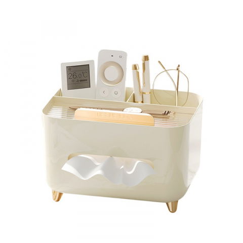 Organizatoare si accesorii pentru bucatarie - Suport pentru servetele, cutie multifunctionala, design minimalist, abs, cu suport pentru obiectele personale, pentru birou, 21x15x13 cm, crem