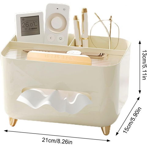 Suport pentru servetele, cutie multifunctionala, design minimalist, abs, cu suport pentru obiectele personale, pentru birou, 21x15x13 cm, crem [4]