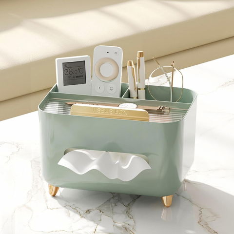 Suport pentru servetele, cutie multifunctionala, design minimalist, abs, cu suport pentru obiectele personale, pentru birou, 21x15x13 cm, verde [5]