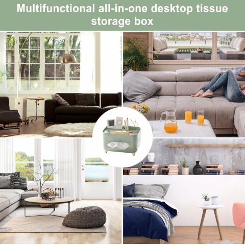 Suport pentru servetele, cutie multifunctionala, design minimalist, abs, cu suport pentru obiectele personale, pentru birou, 21x15x13 cm, verde [4]