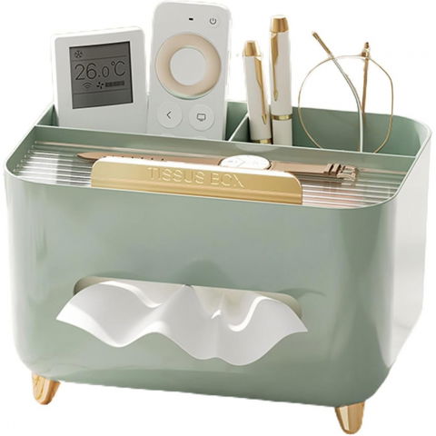 Suport pentru servetele, cutie multifunctionala, design minimalist, abs, cu suport pentru obiectele personale, pentru birou, 21x15x13 cm, verde [2]
