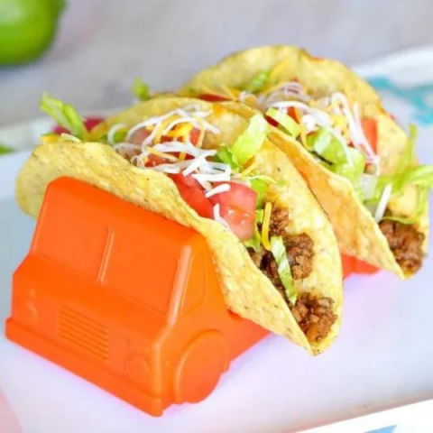 Suport pentru taco, model autobuz, 14 x 7.5 x 6.5 cm, din pp, portocaliu [2]