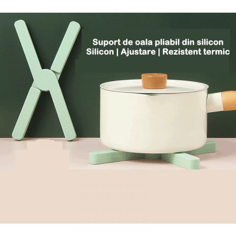 Suport pliabil din silicon pentru vase fierbinti  portabil, usor de depozitat, rezistent la temperaturi foarte ridicate, 14.5 x 7.5 x 1.6 cm, antialunecare, verde [3]
