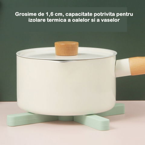 Suport pliabil din silicon pentru vase fierbinti  portabil, usor de depozitat, rezistent la temperaturi foarte ridicate, 14.5 x 7.5 x 1.6 cm, antialunecare, verde [2]