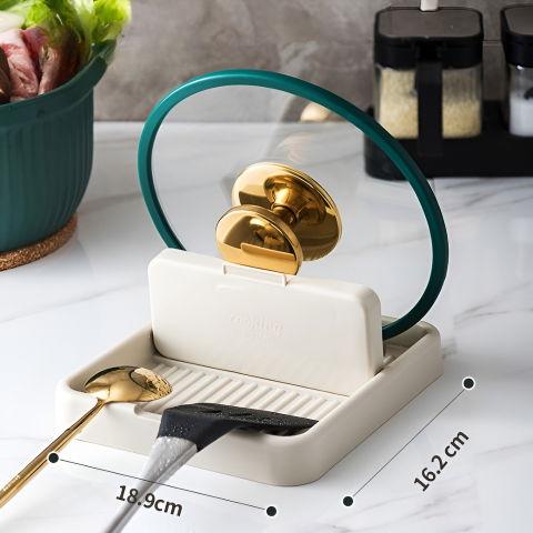 Suport pliabil, pentru capace, linguri, multifunctional, plasare pe blatul de bucatarie, 18.9x16.2x2.6 cm, crem [3]