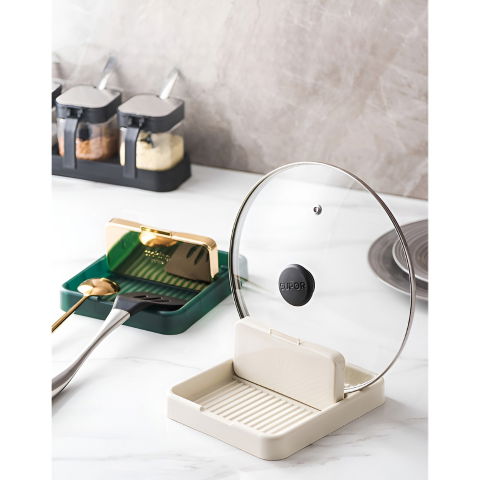 Suport pliabil, pentru capace, linguri, multifunctional, plasare pe blatul de bucatarie, 18.9x16.2x2.6 cm, crem [2]