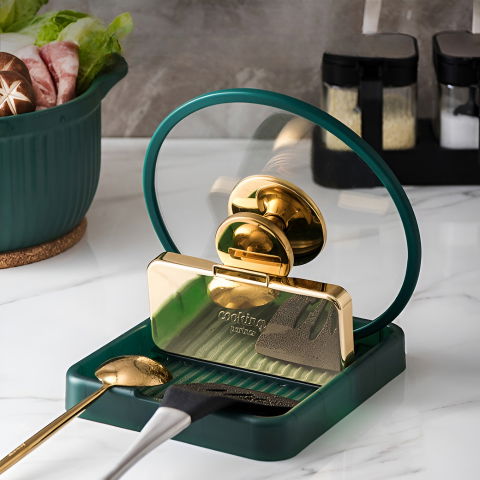 Suport pliabil, pentru capace, linguri, multifunctional, plasare pe blatul de bucatarie, 18.9x16.2x2.6 cm, verde [11]