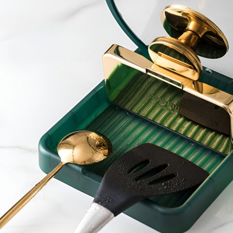 Suport pliabil, pentru capace, linguri, multifunctional, plasare pe blatul de bucatarie, 18.9x16.2x2.6 cm, verde [10]