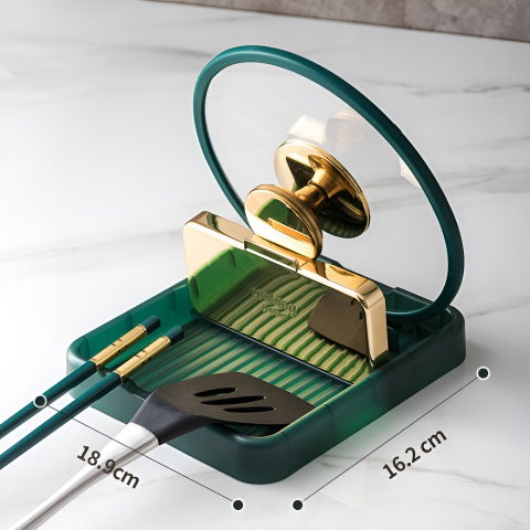 Suport pliabil, pentru capace, linguri, multifunctional, plasare pe blatul de bucatarie, 18.9x16.2x2.6 cm, verde [7]