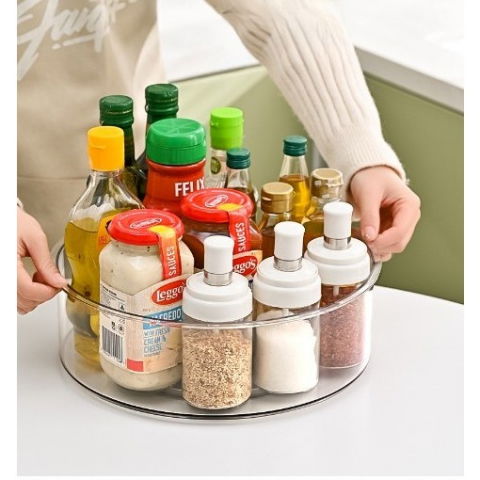 Suport rotativ pentru condimente, multifunctional, rotund, 360 de grade, pentru bucatarie, plastic, 30.5x30.5x10 cm, transparent [4]