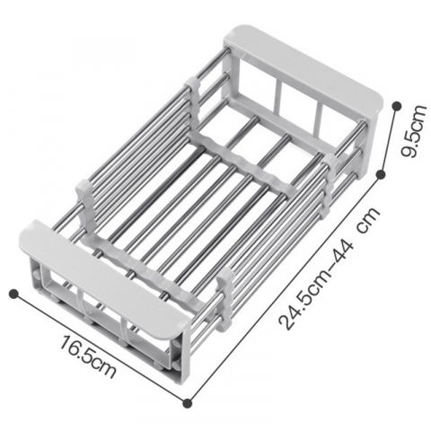Suport scurgere extensibil pentru bucatarie, uscator vase din otel inoxidabil, suport tacamuri si pahare, suport pentru fructe si legume, 24.5 x 16.5 x 9.5 cm gri deschis [1]