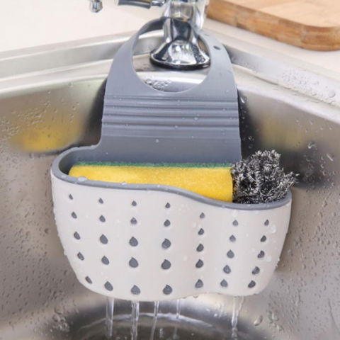 Suport scurgere pentru burete si laveta de vase bucatarie, albastru, curea reglabila, plastic flexibil, 15x 5x 21cm [4]