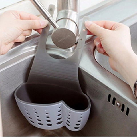 Suport scurgere pentru burete si laveta de vase bucatarie, albastru, curea reglabila, plastic flexibil, 15x 5x 21cm [2]