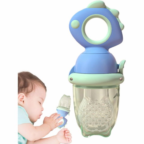 Suzeta pentru fructe, pentru bebelusi, din silicon alimentar, +4 luni, 2 mm grosime gauri tetina, 12.4 x 5.1 x 4.7 cm, albastru [3]