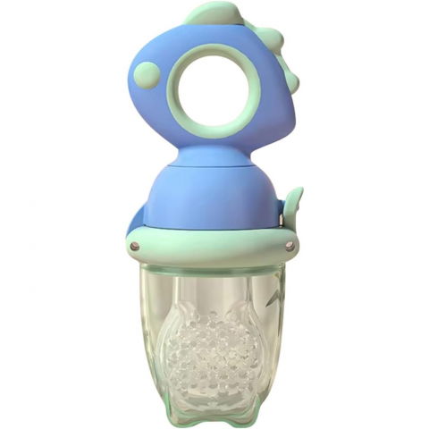 Scaune, seturi de masă și accesorii bebeluși - Suzeta pentru fructe, pentru bebelusi, din silicon alimentar, +4 luni, 2 mm grosime gauri tetina, 12.4 x 5.1 x 4.7 cm, albastru