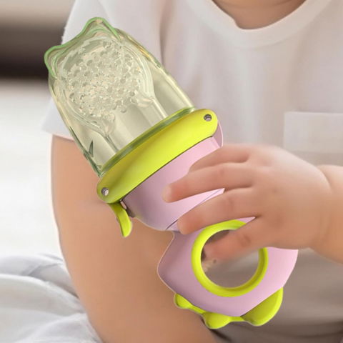 Suzeta pentru fructe, pentru bebelusi, din silicon alimentar, +4 luni, 2 mm grosime gauri tetina, 12.4 x 5.1 x 4.7 cm, roz/verde [2]