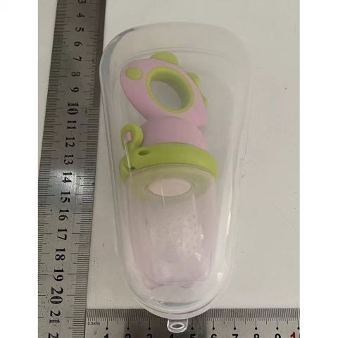 Suzeta pentru fructe, pentru bebelusi, din silicon alimentar, +4 luni, 2 mm grosime gauri tetina, 12.4 x 5.1 x 4.7 cm, roz/verde [1]