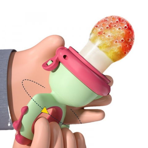 Suzeta pentru fructe, pentru bebelusi, din silicon alimentar, +4 luni, 2 mm grosime gauri tetina, 12.4 x 5.1 x 4.7 cm, verde/fucsia [3]