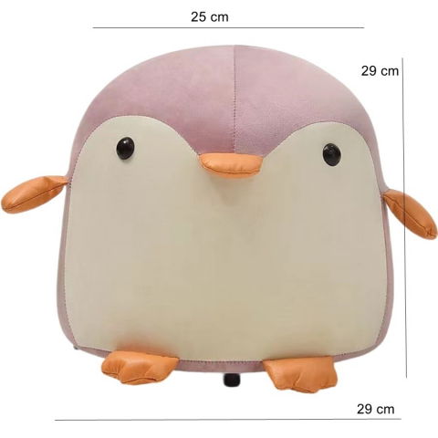 Taburet pentru copii, cadru din lemn masiv, 25 x 29 x 29 cm, perna de burete elastica si maner de transport, in forma de pinguin, roz [8]