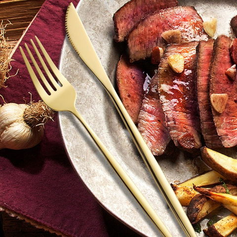 Tacamuri portugheze, set din 24 de piese din otel inoxidabil, 6 cutie, 6 furculite, 6 linguri de masa, 6 linguri pentru ceai, auriu [3]