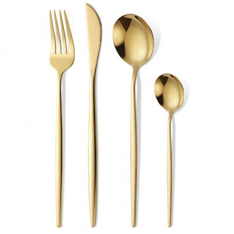 Accesorii și ustensile in bucatarie - Tacamuri portugheze, set din 24 de piese din otel inoxidabil, 6 cutie, 6 furculite, 6 linguri de masa, 6 linguri pentru ceai, auriu