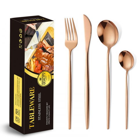 Tacamuri portugheze, set din 24 de piese din otel inoxidabil, 6 cutie, 6 furculite, 6 linguri de masa, 6 linguri pentru ceai, gold [1]