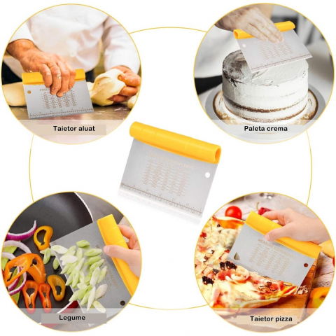 Taietor aluat 15 x 10.5 cm  2 in 1, lama otel inoxidabil, maner din abs, gradat, paleta plastic, galben [2]