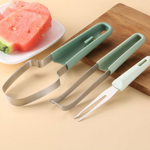 Taietor decojitor pentru pepene, pentru legume si fructe, multifunctional, set din 3 parti, otel inoxidabil si plastic pp, 22.5 x 7 cm verde [5]