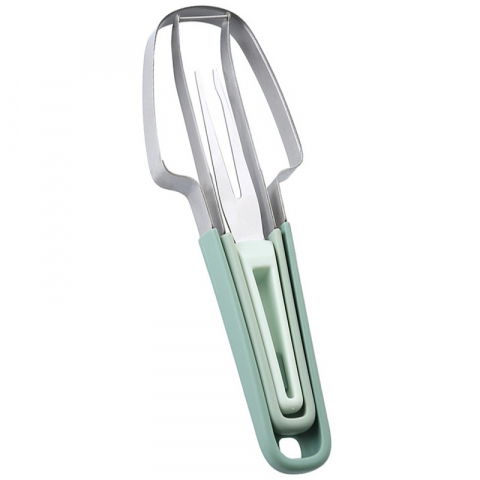 Organizatoare si accesorii pentru bucatarie - Taietor decojitor pentru pepene, pentru legume si fructe, multifunctional, set din 3 parti, otel inoxidabil si plastic pp, 22.5 x 7 cm verde